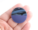 2 Indigo Blue Zebra Stripe Beads, 1.5" Circle Charms, Violet Blue Beads, Blue Tortoise Shell Charm, Blue Resin Earring Parts, CN149-35-2BUU
