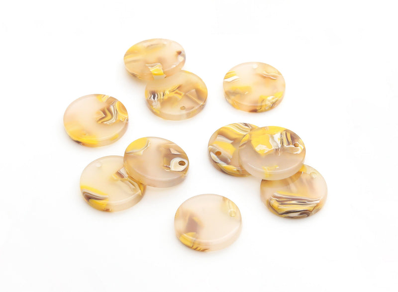 4 Yellow Tortoise Shell Charms, Beeswax Beads, Transparent Yellow Beads, Small Circle Coins, Necklace Blanks, Acrylic Circles, CN110-15-YW01