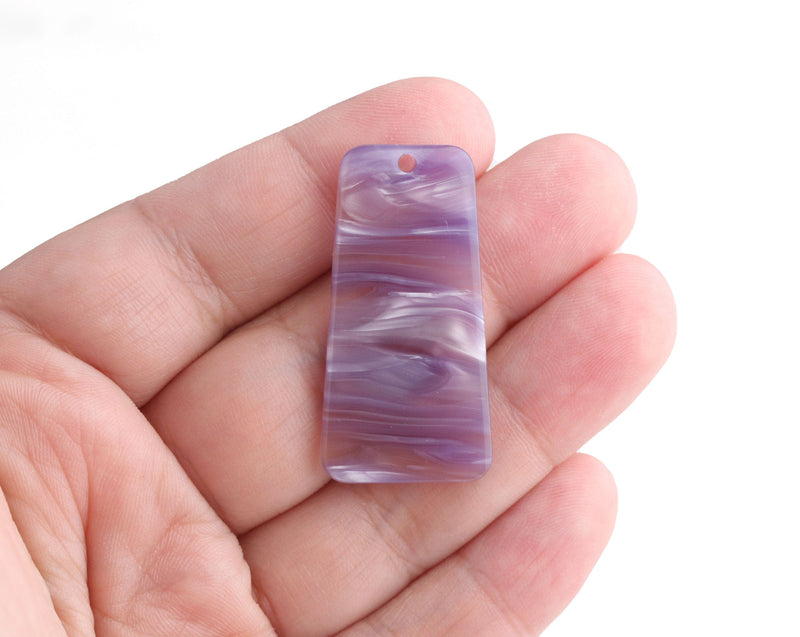 2 Purple Rectangle Charms, Trapezoid Shape, Wavy Stripes, Cellulose Acetate, 37 x 19mm