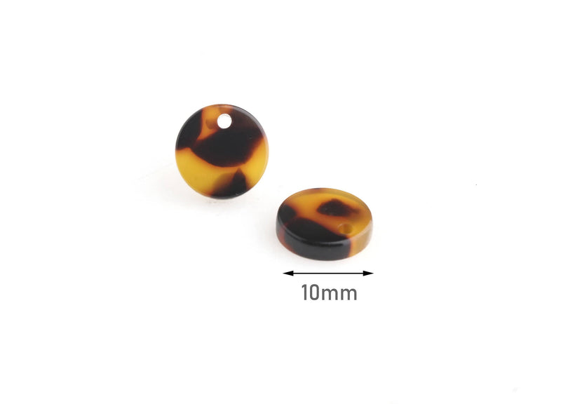 4 Simple Charms in Tortoiseshell, Flat Round Disc Blanks, Cellulose Acetate, 10mm