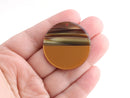 2 Acetate Pendant with Brown Zebra Stripes, 1.5 Inch Discs, Large Round Charm, Golden Brown Tortoise Shell Bead, Gold Stripes, CN152-35-2BRB