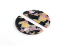 2 Semi-Circle Earring Components in Black Yellow Pink, Half Moon Pendant, Acetate Half Circle, Acrylic Crescent Moon Charms, CN153-37-BK02