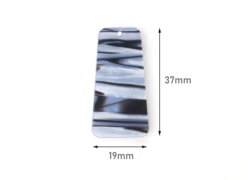 2 Trapezoid Charms in Blue Zebra Print, Black Stripes, Glitter Acrylic, 37 x 19mm