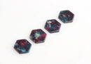 4 Small Hexagon Charms, Galaxy Marble in Purple and Green, Geometric Shape Blanks, 17.25 x 15.5mm