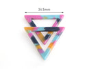 2 Open Triangle Links, Blue Pink Yellow Acetate Earring Parts, Colorful Tortoise Shell Charms, Thin Acrylic Triangle Pendant, TR021-35-UPY