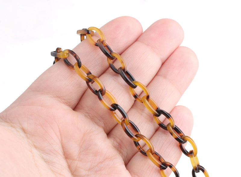 1ft Small Tortoise Shell Chain, 11.5mm, Plastic, Orange and Brown, One Continuous Length
