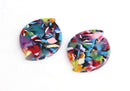 2 Large Oval Pendants, Colorful Rainbow Confetti, Cellulose Acetate, 46 x 32.5mm