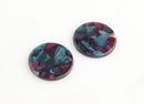 4 Thick Round Discs in Galaxy Marble in Purple and Green, Acetate Plastic, 25mm