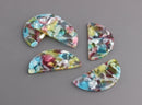2 Semi Circle Charms, Transparent Sea Glass Colors of Blue, Green and Red, Cellulose Acetate, 37 x 18mm