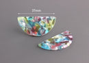 2 Semi Circle Charms, Transparent Sea Glass Colors of Blue, Green and Red, Cellulose Acetate, 37 x 18mm