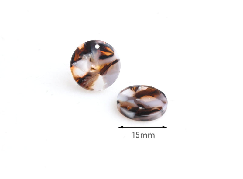 4 Dark Brown Tortoise Shell Beads, 15mm Circle Blanks, Resin Disc, Clear Brown Bead, Espresso Brown Shimmer Stud Earring Parts, CN155-15-DBW