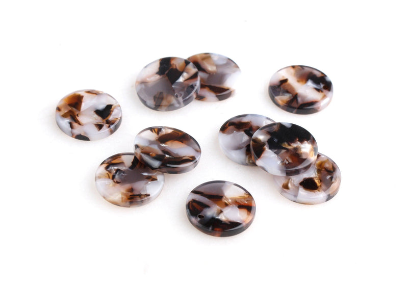 4 Dark Brown Tortoise Shell Beads, 15mm Circle Blanks, Resin Disc, Clear Brown Bead, Espresso Brown Shimmer Stud Earring Parts, CN155-15-DBW