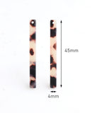 4 Long Thin Bars in White Tortoise Shell, Bar 1 Hole, Straight Bar Charm, Skinny Bar Necklace Blanks, Tortoise Earring Dangles, BAR038-45-WT