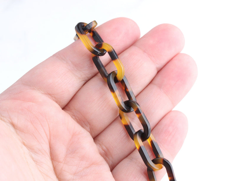 1ft Tortoise Shell Chain, 19mm, Rectangular Ovals, Cellulose Acetate, Continuous Length