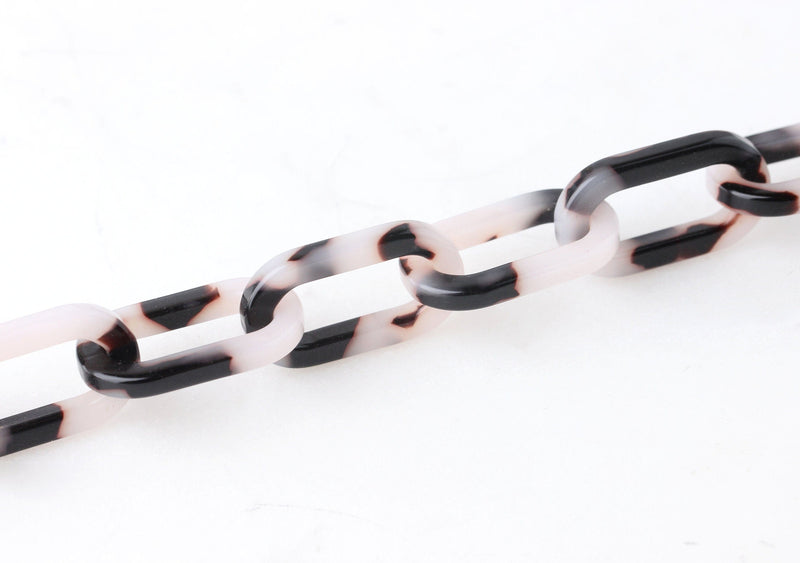 1ft Ash Blonde Tortoise Shell Chain, 19mm, Cellulose Acetate, Black and White, For DIY Crafts