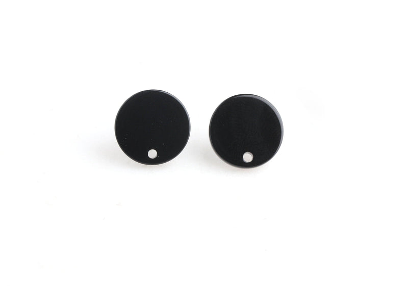 4 Solid Black Studs for Earring Making, Plastic Stud Earring Blanks, Ear Stud Findings, Shiny Black Acrylic Earring Parts, EAR065-14-BK04