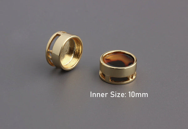 4 Gold Bezel Sliders, Gold Bezel Cup, Deep Bezel, 10mm Bezel Setting, Floating Charm Necklace Slider, 10mm Pendant Tray, BEZ005-10-MGP
