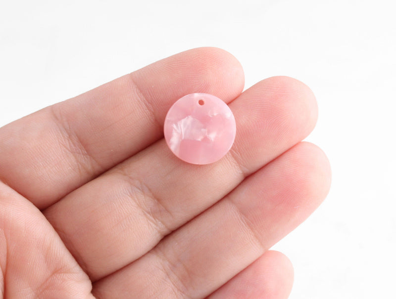4 Blush Pink Marble Resin Discs, 15mm Circle Blank, Flat Circle Charm, Pink Pearl Color, Translucent Pink Tortoise Shell Bead, CN156-15-PK01