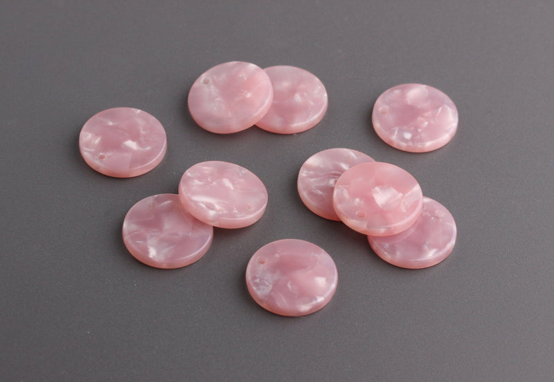 4 Blush Pink Marble Resin Discs, 15mm Circle Blank, Flat Circle Charm, Pink Pearl Color, Translucent Pink Tortoise Shell Bead, CN156-15-PK01