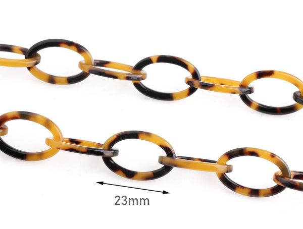 1ft Tortoiseshell Chain, 23mm, Cellulose Acetate, Closed Links, Thin Oval Cable Chain