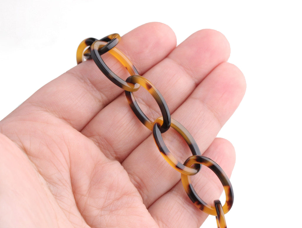 1ft Tortoiseshell Chain, 23mm, Cellulose Acetate, Closed Links, Thin O