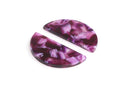 2 Purple Half Circle Beads, Violet Purple Tortoise Shell Earring Findings, Purple Lucite Charms, Dark Purple Acrylic Blanks, CN159-37-PL01