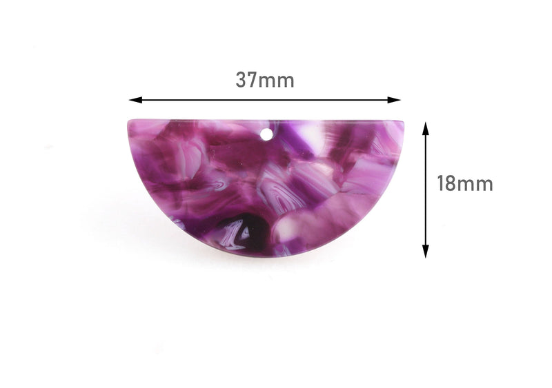 2 Purple Half Circle Beads, Violet Purple Tortoise Shell Earring Findings, Purple Lucite Charms, Dark Purple Acrylic Blanks, CN159-37-PL01