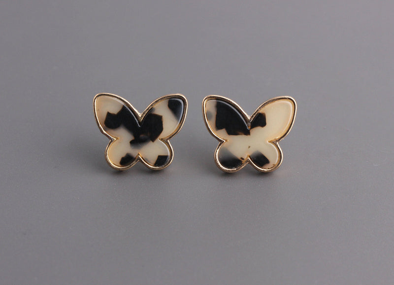Butterfly Stud Earring Parts, 1 Pair, Blonde Tortoise Shell Studs, Acrylic Butterfly, Gold Tortoise Butterfly, Medium Studs, EAR067-20-GBT