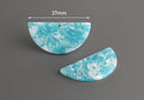 2 Sky Blue Half Circle Drop Charms, Light Blue Tortoise Shell, Cellulose Acetate, 37 x 18mm