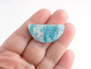 2 Sky Blue Half Circle Drop Charms, Light Blue Tortoise Shell, Cellulose Acetate, 37 x 18mm