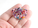 2 Fairy Wing Charms, Rainbow Confetti Marble, Great for Ear Jackets, Acetate, 35.5 x 30mm