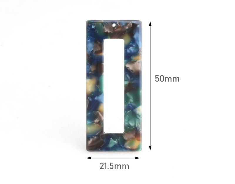 2 Flat Acrylic Beads in Dark Blue Brown Green Tortoise Shell, Blue Jasper Beads, Resin Earring Blanks, Earth Tone Charms, DX068-50-ETH