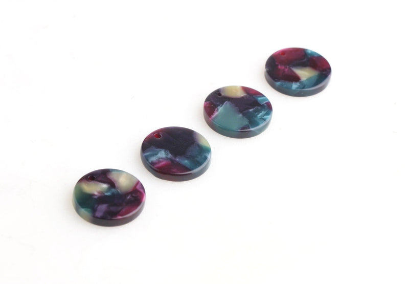 4 Small Flat Circle Blanks in Dark Teal Green and Purple, Galaxy Colors, Resin Pour, Green Velvet Beads, US Supply Seller, CN162-15-GXY