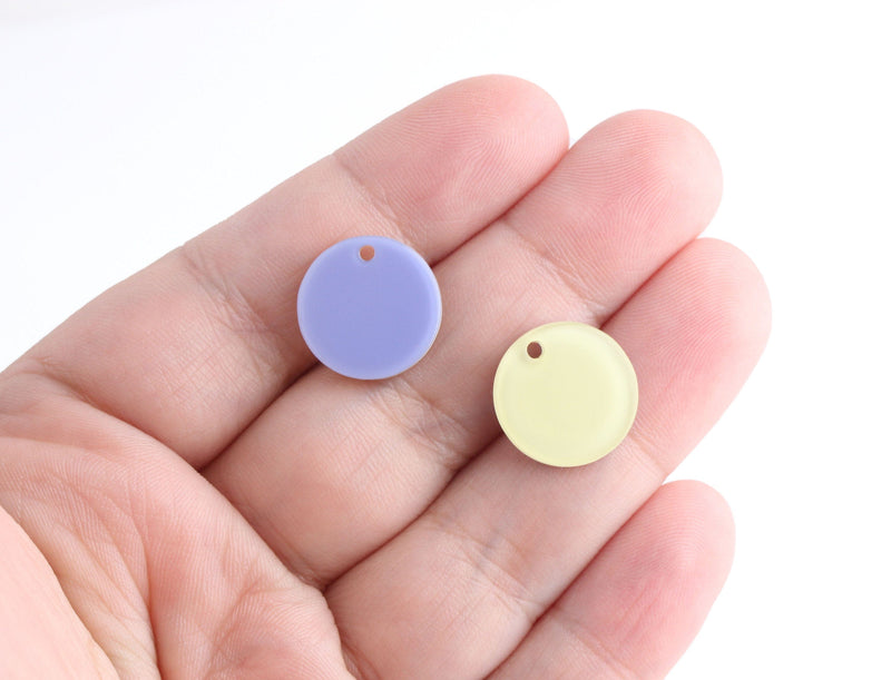 4 Two Sided Charms in Yellow and Periwinkle Blue, Two Tone Beads, Acrylic Acetate Charms, Monogram Blanks, Thick Circle Discs, CN163-15-2YPL