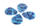 4 Big Teardrop Blanks, Water Blue Tortoise Shell, Wavy Stripes, Cellulose Acetate, 40 x 31.5mm