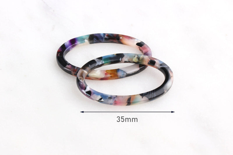 4 Oval Loop Connectors, Multicolor Tortoise Shell Findings, Flat Oval Rings, Thin Oval Link, Acetate Charm, Rainbow Connectors, VG037-35-DMC