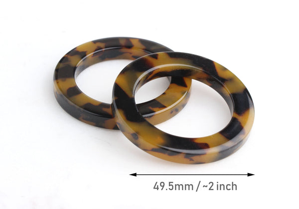 2 Large Plastic O-Rings in Tortoise Shell, Seamless Rings for Swimsuits, Bikinis and Purse Straps, Thickness: 6mm, Diameter: 1.95" Inch
