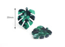 2 Palm Frond Leaf Charms, Vintage Green Tortoise Shell, Montsera Plant, Cellulose Acetate, 30 x 24.25mm