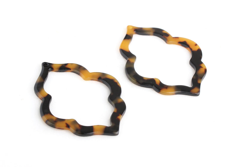 2 Moroccan Arabesque Charms, Tortoise Shell, Cellulose Acetate, 60 x 45.25mm