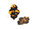 2 Moroccan Quatrefoil Pendants in Tortoise Shell, Arabesque Shape, Cellulose Acetate, 47 x 33.5mm