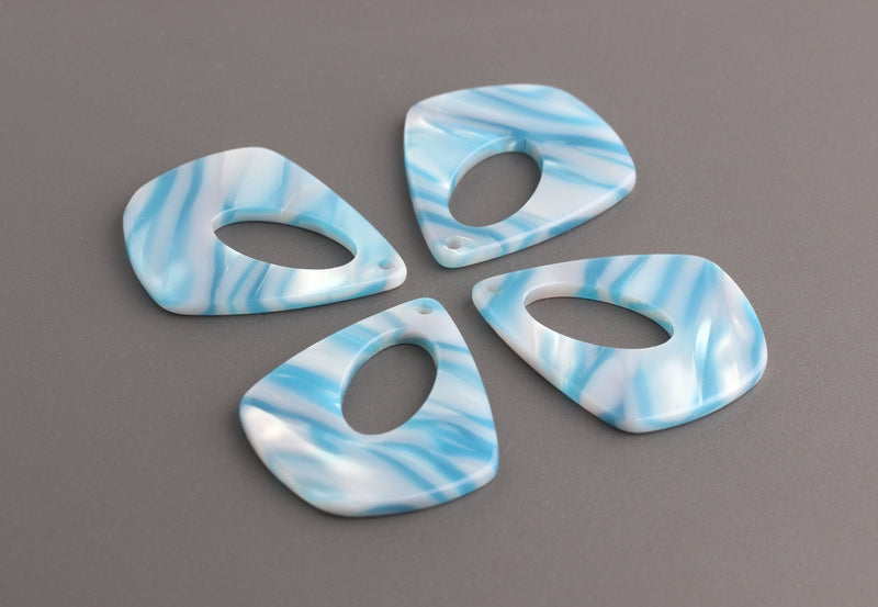 4 High Quality Acrylic Earring Supplies, White Blue Marble Charms Tortoise Shell, Flat Acrylic Teardrop Shapes, Striped Marble, TD037-34-U10