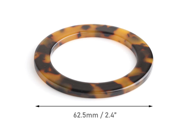 1 Large O-Ring Connectors in Tortoise Shell, For Swimsuits, Bikinis and Purse Straps, Cellulose Acetate, 2.4" Inch