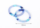 2 Thin Ring Connectors in Transparent Blue Tortoise Shell, Acetate Circle Ring, Acrylic Earring Parts, Donut Bead, Round Charm, RG061-32-U03