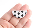 2 Half Moon Charms, Black and White Polka Dots, Cellulose Acetate, 37 x 18mm