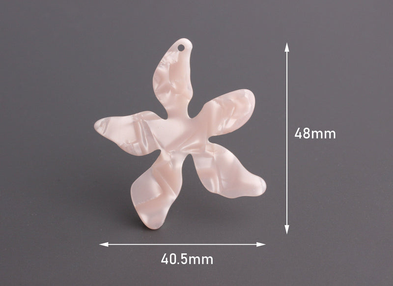 2 Nude Pink Flower Charms, Starfish Flower, Cherry Blossom Charm, Blush Pink Beads, Acrylic Flowers Pink Tortoise Shell Supply, FW025-48-PK02