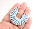 Blue Raffia Earring Parts, 1 Pair, Gold Wire Frame Earrings, Woven Hoops, Wicker Earrings, Wide Hoop Earring Supply, 2 Inch Hoops, EAR056-47