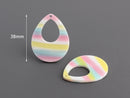 4 White Teardrop Charms with Rainbow Stripes, Pastel Goth Jewelry Findings, Pastel Earring Supplies, Open Teardrop Blank, TD026-38-PSTL
