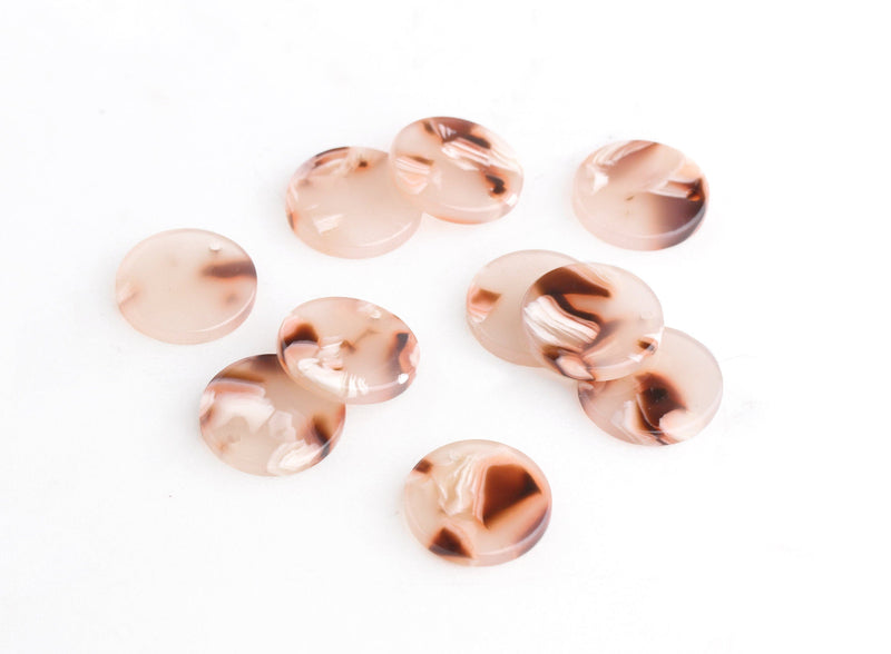 4 Sakura Charms, Pink Cherry Blossom Beads, 15mm Discs, Small Circle Coins, Acrylic Circles, Transparent Pink Tortoise Shell, CN115-15-PK04