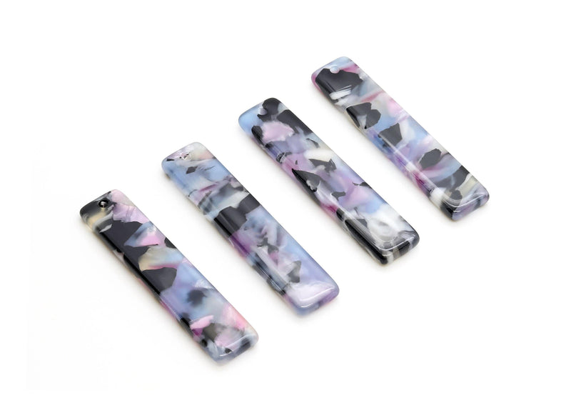 4 Vertical Bar Charms in Ultraviolet Purple Tortoise Shell, Cellulose Acetate, 36 x 7.5mm