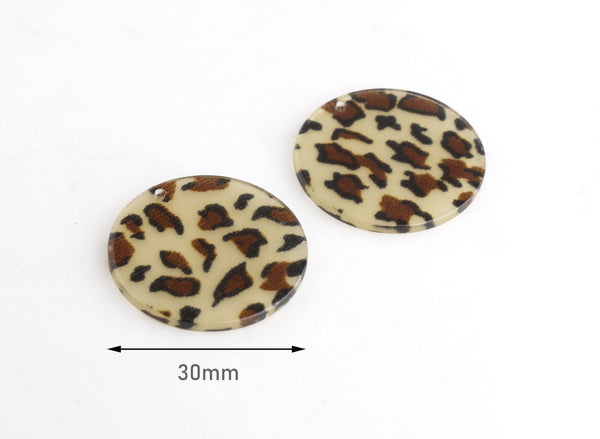 4 Tan Leopard Print Beads, Animal Print, Cheetah Print, Leopard Spots Earring Supplies, Flat Acrylic Discs, Necklace Blanks, CN119-30-LP02